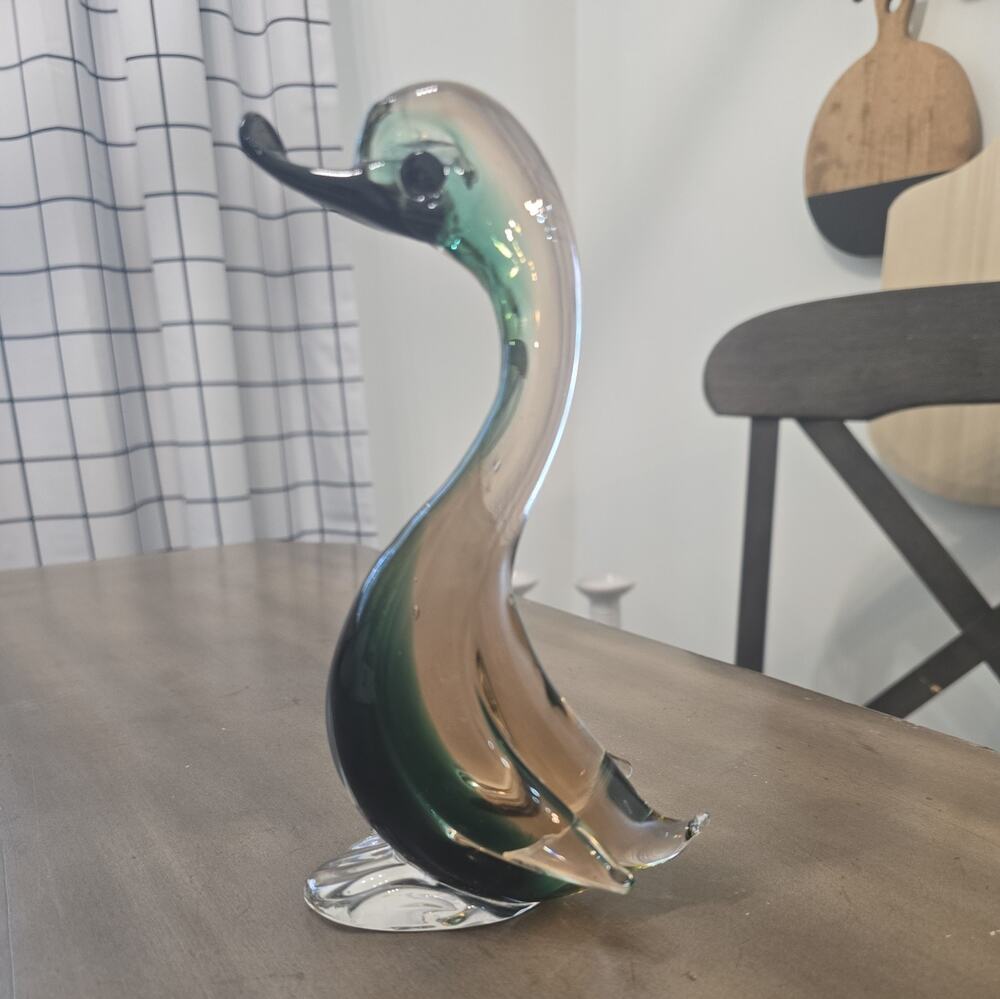 VTG Murano Style Swan Glass 8” Tall paperweight, figurine mcm